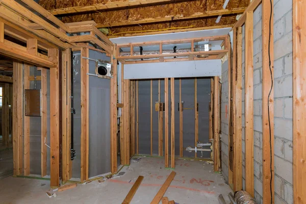 Basement wall framing for home under construction installation — Stock Photo, Image
