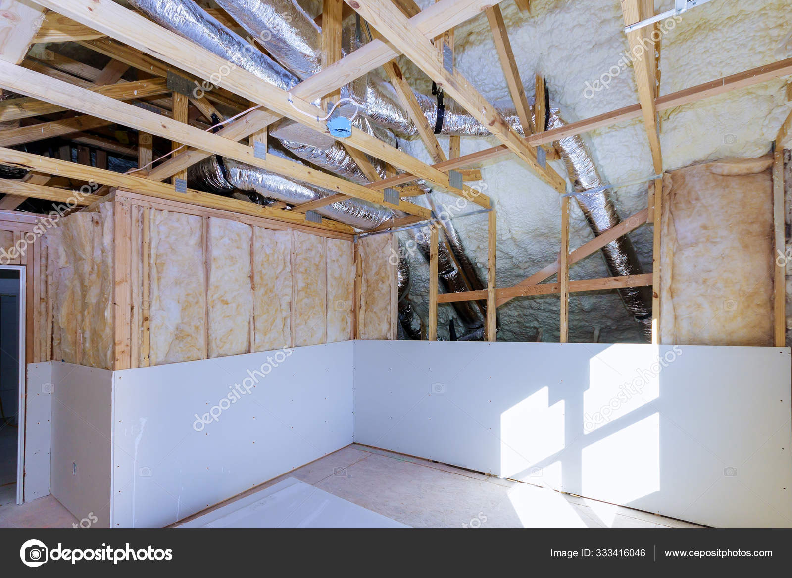 Gypsum Board Wall And Ceiling Interior Roof Room Foam Plastic Insulation Of A New Home At Construction Stock Photo Image By C Photovs 333416046