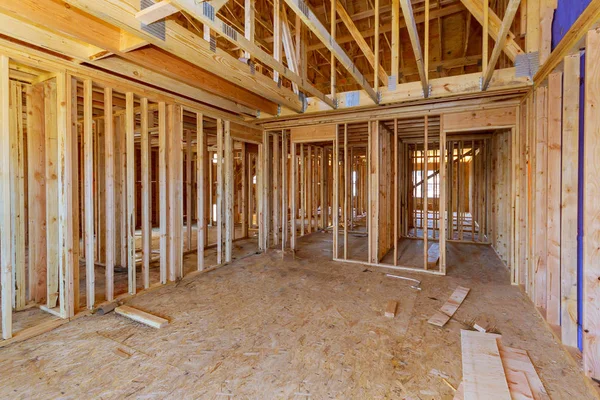 Under construction home framing interior view of house