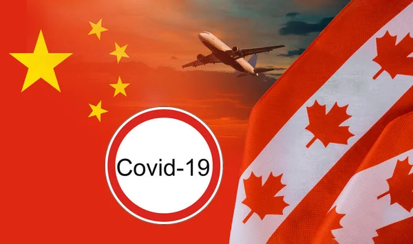 Covid-19 with Canadian flag with Middle East Respiratory Syndrome Coronavirus chinese infection