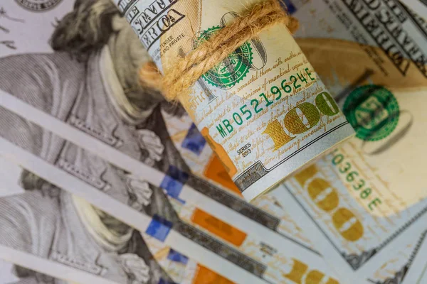 Close up view of cash US 100 banknotes — ストック写真