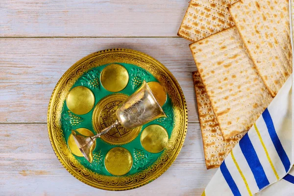 Pascha Seder Tafel Traditioneel Joods Matzo Passover Brood — Stockfoto