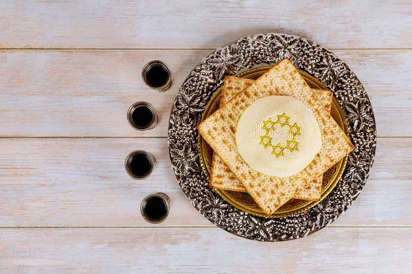 Passover Pesah Holiday Celebration Matza Unleavened Bread Four Cup Kosher — Stock Photo, Image