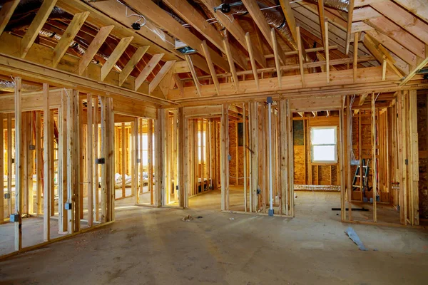 Interieur Zicht Een Huis Aanbouw Home Framing — Stockfoto