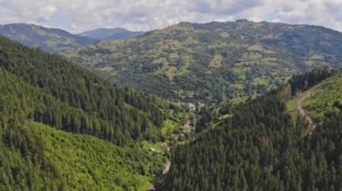 Carpathian beautiful mountain landscape in the Ukrainian Aerial drone footage