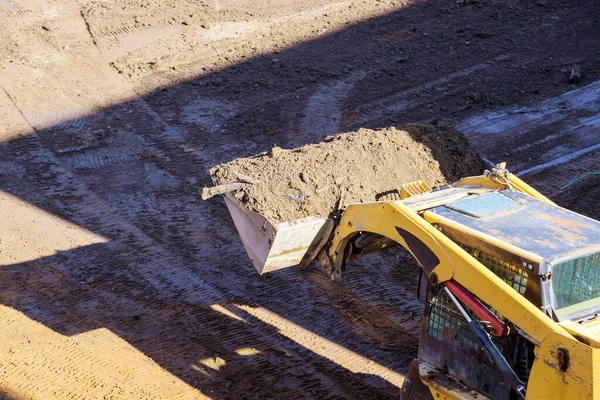 Bulldozer Movimento Nivelamento Chão Canteiro Obras Chão Usando Pás — Fotografia de Stock