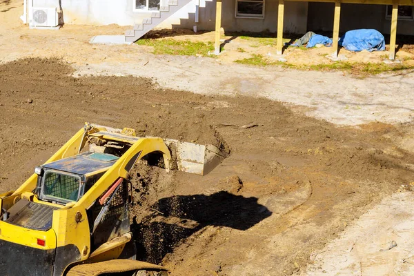 Mini Bulldozer Earth Doing Landscaping Works Level Ground — Stock Photo, Image