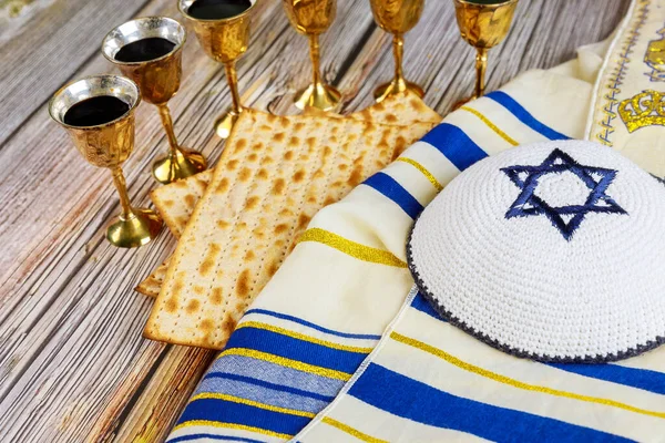 Páscoa Feriado Pesah Celebração Pão Ázimo Matza Seis Xícara Kosher — Fotografia de Stock