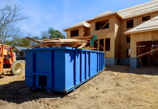 Construction Trash Dumpsters Metal Container House Renovation — Stock Photo, Image