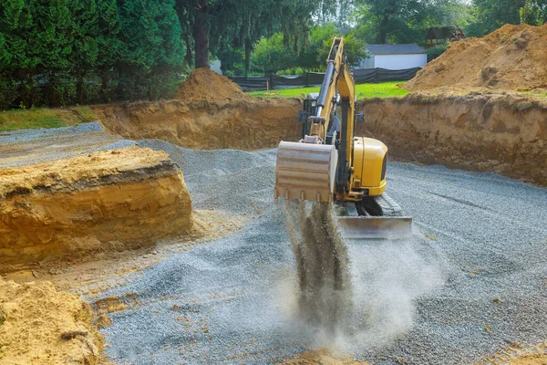 Excavator Digging Bucket Scooping Gravel Building Foundation — Stock Photo, Image