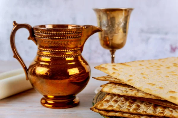 Feiertag Jüdisches Pessachbrot Matzoh Feier Koscheren Weins — Stockfoto