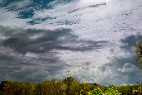 木々や森の上に風が吹く嵐の雲の風景 — ストック写真