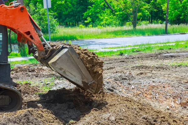 Excavadora Mueve Equipo Construcción Suelo Excavado — Foto de Stock