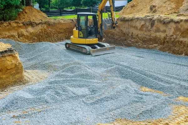 Excavator Digging Bucket Scooping Gravel Building Foundation — 스톡 사진