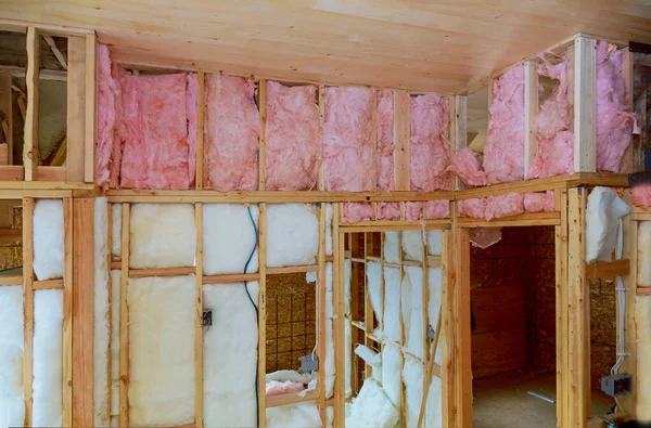 Construção Construção Renovação Dentro Parede Isolamento Térmico Com Mineral Casa — Fotografia de Stock