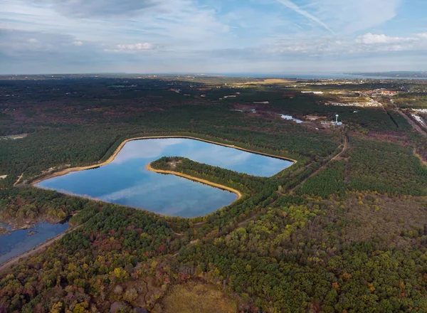 Height lake aerial view on landscapes panoramic view