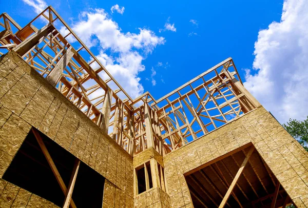 Framing Beam New House Construction Wood Home Blue Sky — Stock Photo, Image