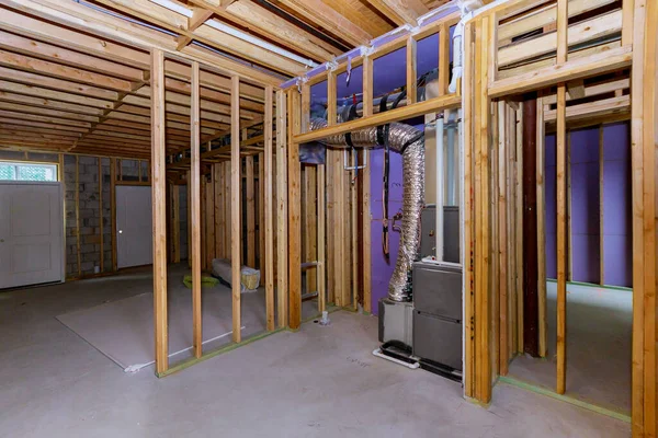 Interieur Zicht Van Een Kelder Aanbouw Home Framing Met Balk — Stockfoto