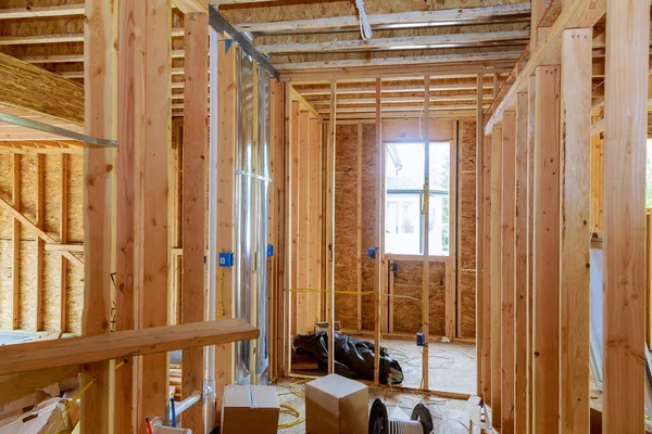 Vigas Paredes Moldura Casa Construção Casa Residencial Americano — Fotografia de Stock