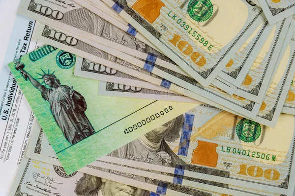 Detailní Kontrola Vrácení Peněz Měna Americké Dolarové Bankovky 1040 Daňový — Stock fotografie
