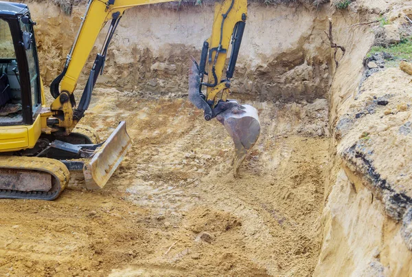 Excavadora Durante Las Obras Tierra Retroexcavadora Trabajo Excavaciones Tierra Durante — Foto de Stock