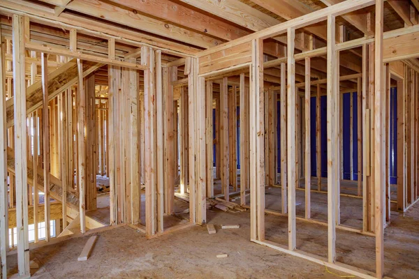 Wooden Beam House Construction Home Framing Interior Residential Home — Stock Photo, Image
