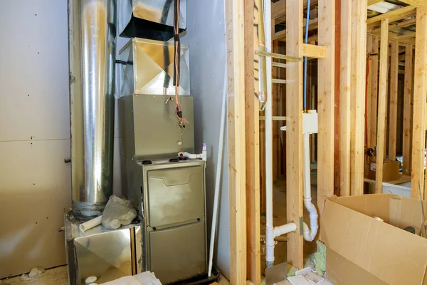 New Home Construction Installation Heating System Basement House Remodeling — Stock Photo, Image