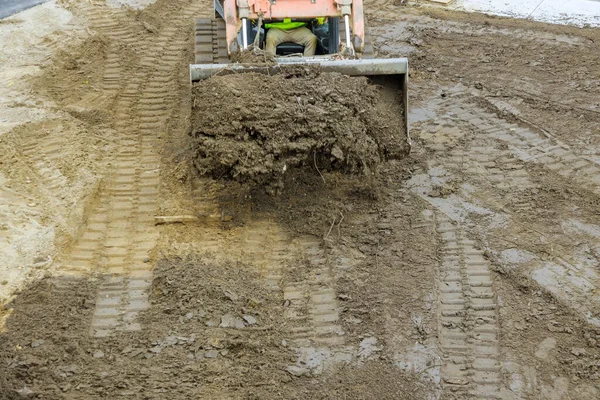 Bulldozer Movimiento Tierras Nivelación Obras Paisajismo Suelo Movimiento Utilizando Cuchara — Foto de Stock