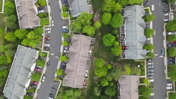 Stay Home to reduce risk of infection and spreading the virus, car parking lot viewed from above of residential district with apartment buildings — Stock Video