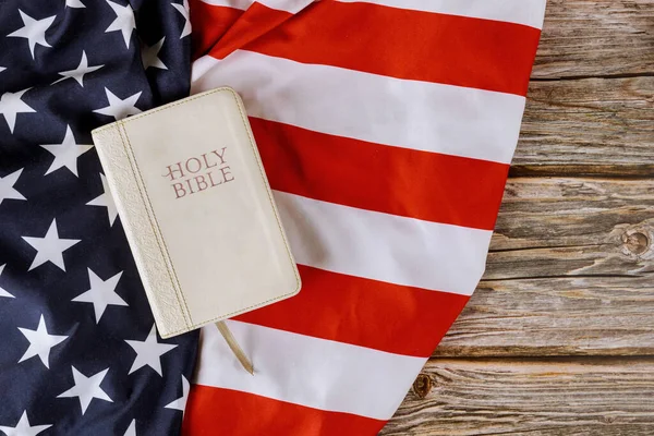 Prayer America Holy Bible Usa Flag Wood Background — Stock Photo, Image