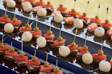 lezzetli aperatif büfesi şiş üzerinde