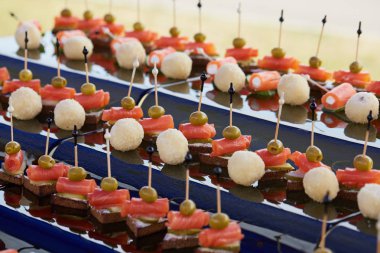 lezzetli aperatif büfesi şiş üzerinde