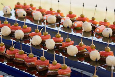 lezzetli aperatif büfesi şiş üzerinde