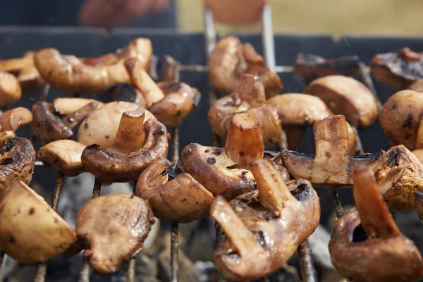 Appetitosi gustosi funghi fritti sulla griglia — Foto Stock