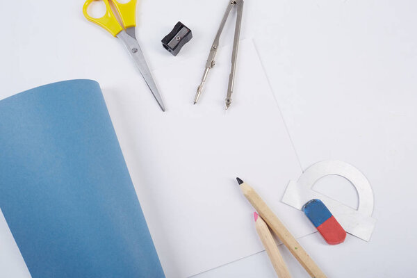 school supplies on white background
