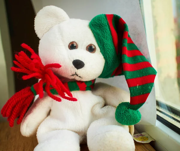 White Christmas teddy bear — Stock Photo, Image