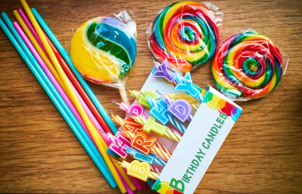 Candy, candles, straws — Stock Photo, Image