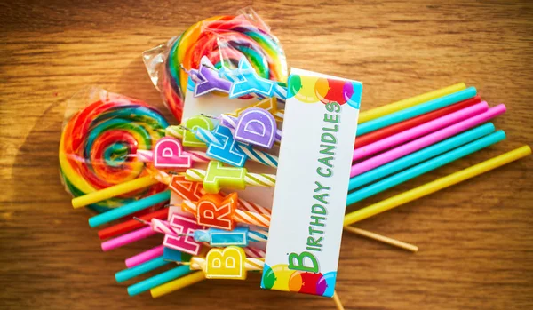 Candy, candles, straws — Stock Photo, Image
