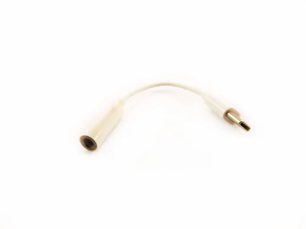 White adapter for phone: type-c - mini jack 3.5mm.