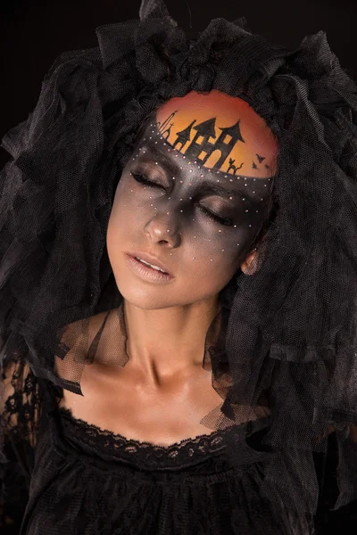 Strašidelný Halloween nevěsta s konceptem strašidelný make-up — Stock fotografie