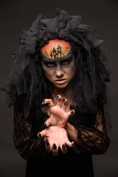 Scary Halloween Bride with Concept Scary Makeup — Stock Photo, Image