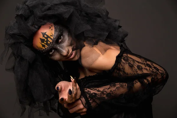 Strašidelný Halloween nevěsta s konceptem strašidelný make-up — Stock fotografie