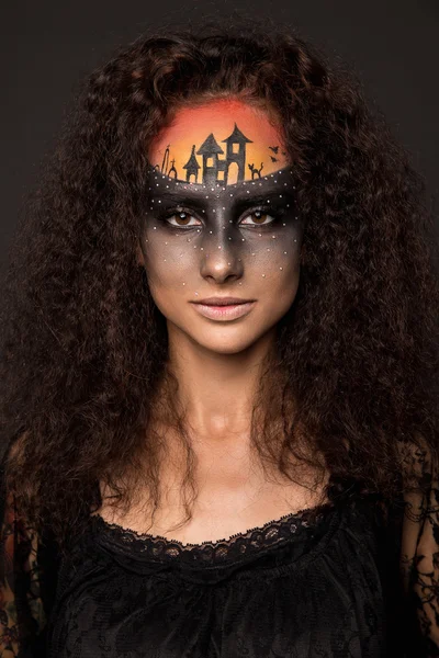 Страшна Наречена на Хеллоуїн з концепцією Страшний макіяж — стокове фото