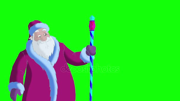 Santa Claus blåser snö på grön skärm — Stockvideo