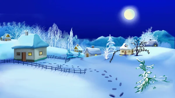 Christmas Night in Old Traditional Ukrainian Village — Stock Photo, Image