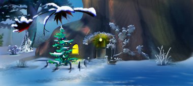 Noel ağacının yanında bir peri masalı Gnome ev