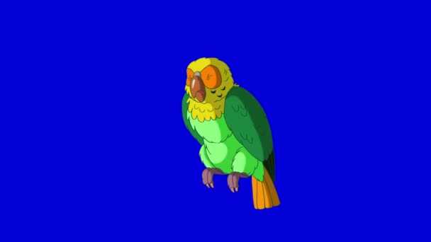 Green Parrot Walks and Stops. Animação artesanal clássica — Vídeo de Stock
