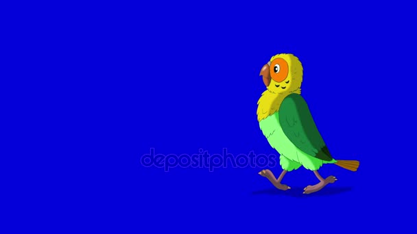 Green Parrot Walks. Animación clásica hecha a mano — Vídeo de stock