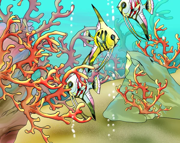 Peixes de Coral Ilustração subaquática — Fotografia de Stock