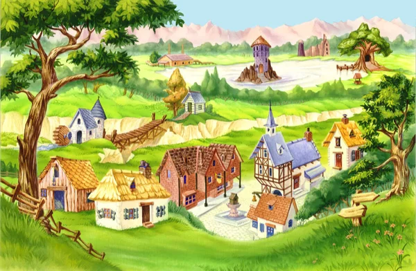 Fairy tale Village w letnie dni — Zdjęcie stockowe